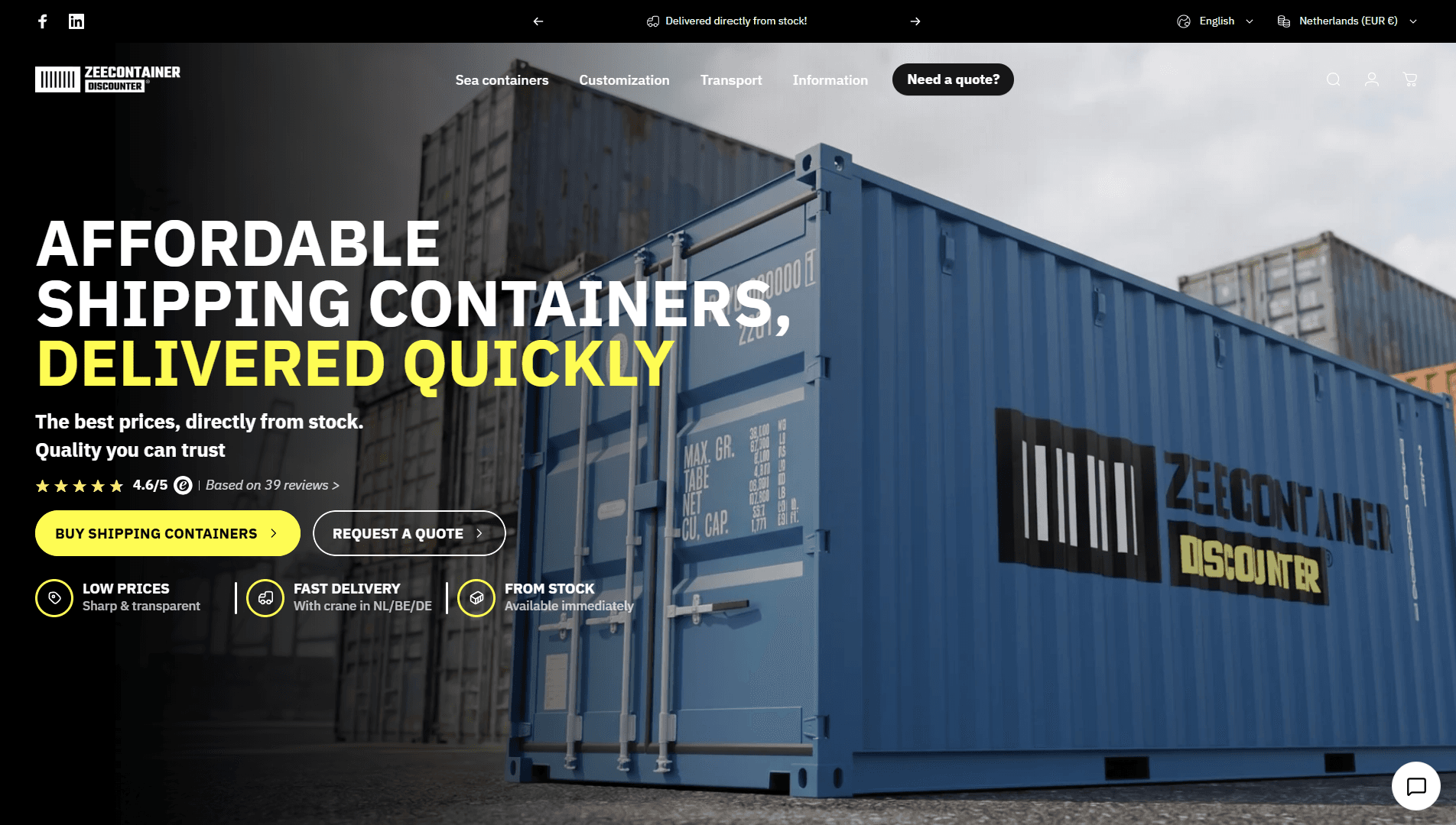Zeecontainer Discounter website