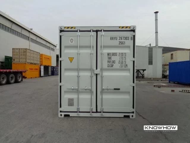 20ft High Cube Container in RAL 7035 Light grey, front view.
