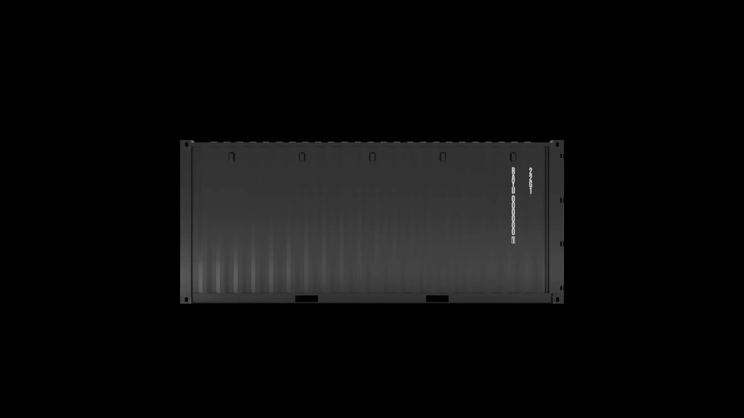 Left-side view of a 20ft dry van container in dark grey, showing corrugated wall and corner castings.