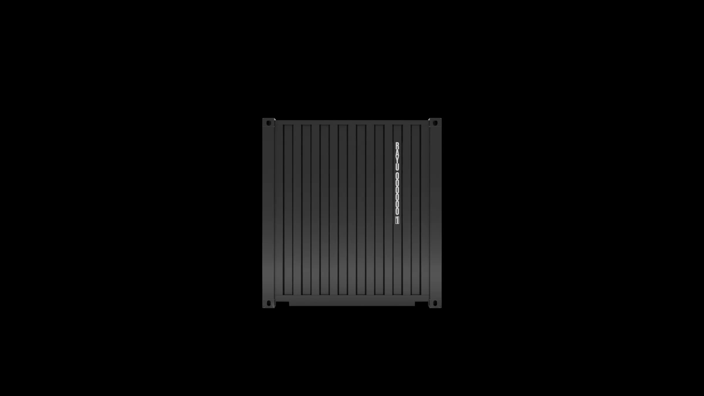 Rear view of a 20ft dry van container with vertical corrugation and BAYOOOOR branding, shown in dark grey against a transparent background.